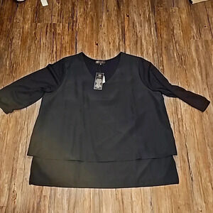 NWT Womens DG2 X Diane Gilman Black Poly Spandex Long Sleeve Blouse 1 X